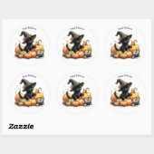 Zwarte Halloween Kitten Met Pompoenen & Heks Pet Ronde Sticker (Vel)