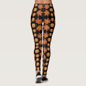 Zwarte Halloween Leggings met pompoen & bladeren (Achterkant)