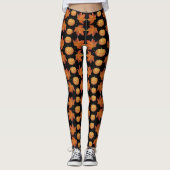Zwarte Halloween Leggings met pompoen & bladeren (Voorkant)