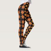 Zwarte Halloween Leggings met pompoen & bladeren (Rechts)