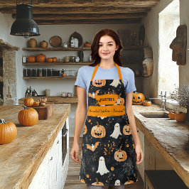 Zwarte Halloween met geesten, pompoenen en vleermu Schort