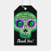 Zwarte Halloween Partij voor Groene en Paarse Suik Cadeaulabel (Achterkant)