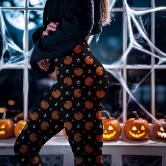 Zwarte Halloween pompoenen en sterren Leggings