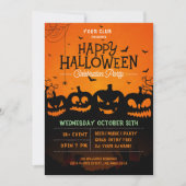 Zwarte halloween pompoenen en vleermuizen nodigen kaart (Voorkant)
