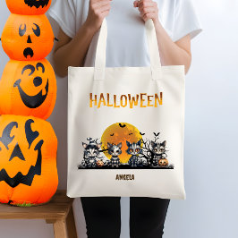 Zwarte Halloween Schattigee Ghost Kittens Trick or Tote Bag