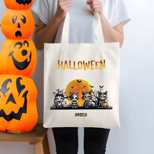 Zwarte Halloween Schattigee Ghost Kittens Trick or Tote Bag