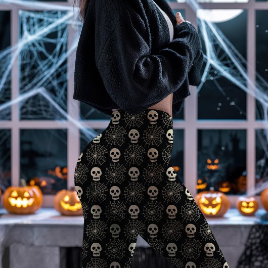 Zwarte Halloween-schedel en Spinnewebpatroon Leggings