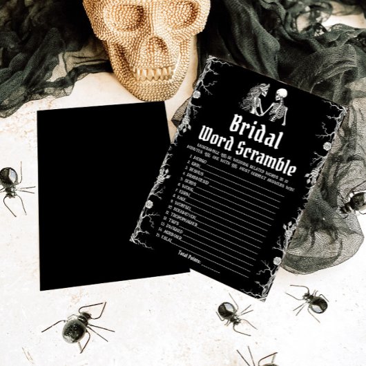 Zwarte Halloween Skeleton Bruids Woord Scramble Ga Kaart