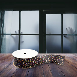 Zwarte Halloween Skull Bone Coffin Pattern Grosgrain Lint