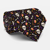 Zwarte Halloween Skull Bone Coffin Pattern Stropdas (Opgerold)