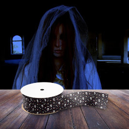 Zwarte Halloween Skull Eyeballs Botten Patroon Grosgrain Lint