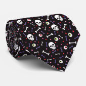 Zwarte Halloween Skull Eyeballs Botten Patroon Stropdas (Opgerold)