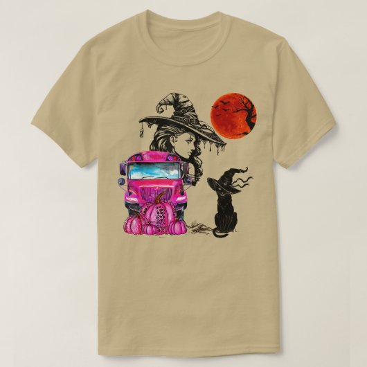 zwarte halloween witch moon & roze Scho T-shirt (Design voorkant)