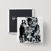 Zwarte hand en schedel vierkante button 5,1 cm (Voorkant /achterkant)