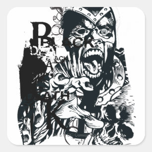 Zwarte hand en schedel vierkante sticker