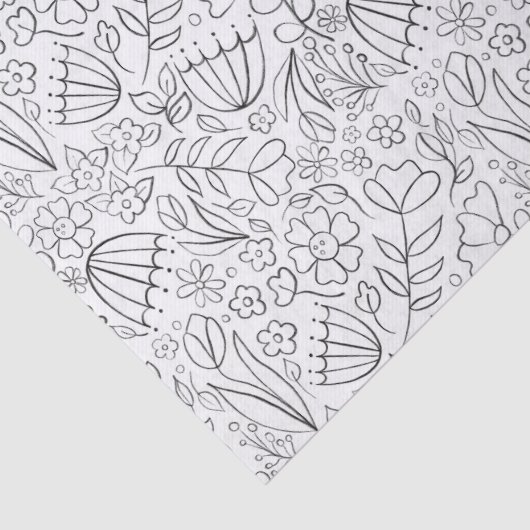 Zwarte hand getekende doodle bloemen tissuepapier (Detail)