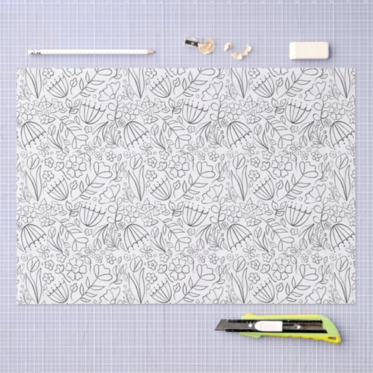 Zwarte hand getekende doodle bloemen tissuepapier (Craft)