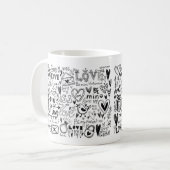 Zwarte Hand getekende Valentijnsdag liefde doedels Koffiemok (Voorkant links)