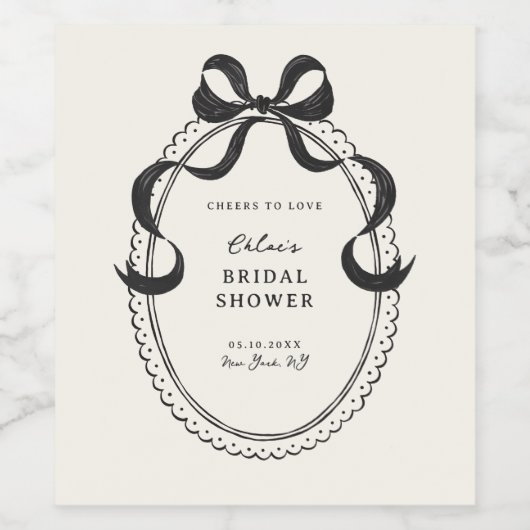 Zwarte Hand Getrokken Boog Lijst Vrijgezellenfeest Wijn Etiket (Enkel label)