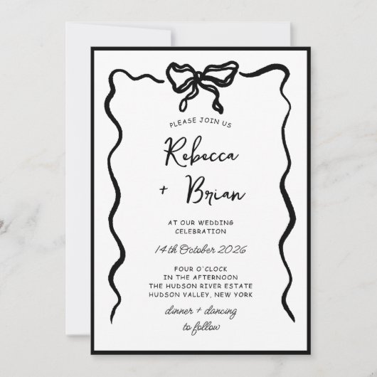 Zwarte Hand Getrokken Boog Lint Sketch Wedding Kaart (Voorkant)