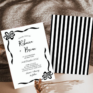 Zwarte Hand Getrokken Boog Lint Sketch Wedding Kaart