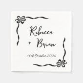 Zwarte Hand Getrokken Boog Lint Sketch Wedding Servet (Voorkant)
