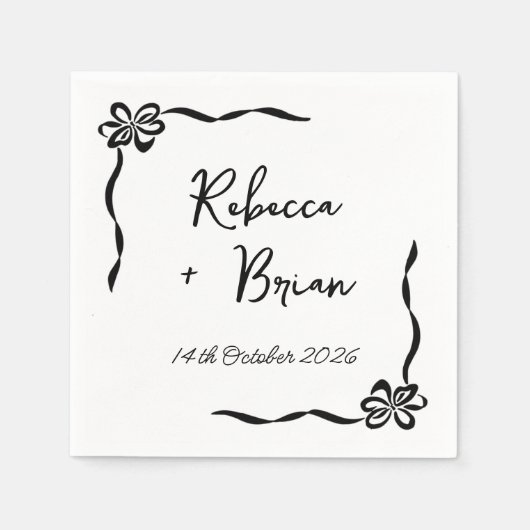 Zwarte Hand Getrokken Boog Lint Sketch Wedding Servet (Voorkant)