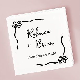 Zwarte Hand Getrokken Boog Lint Sketch Wedding Servet