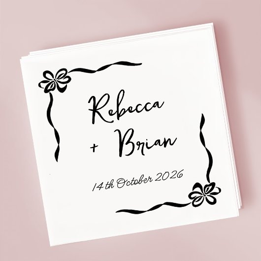 Zwarte Hand Getrokken Boog Lint Sketch Wedding Servet