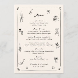 Zwarte Hand Getrokken Doodle bruiloft Menu