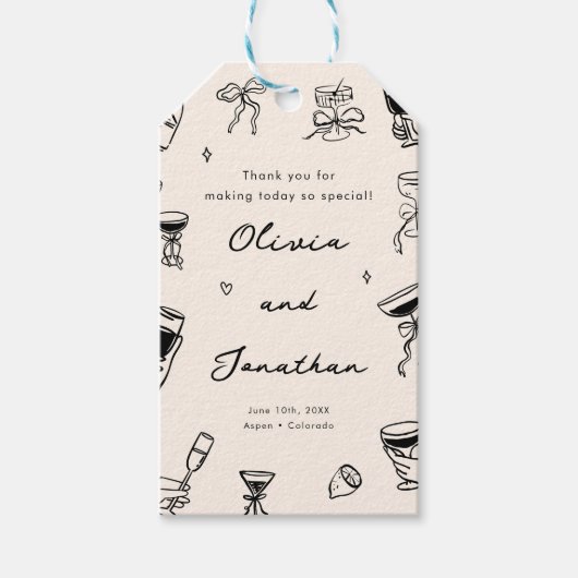 Zwarte Hand Getrokken Eigenzinnige Huwelijk Dank u Cadeaulabel (Voorkant)