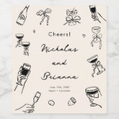 Zwarte Hand Getrokken Eigenzinnige Huwelijk Wijn Etiket (Enkel label)