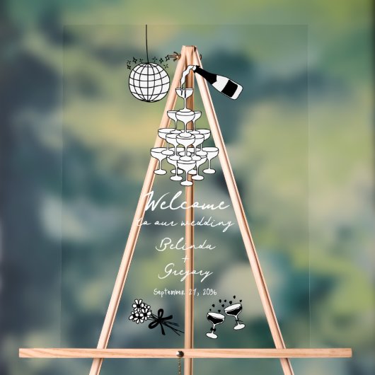 Zwarte Hand Getrokken Illustraties Doodles Huwelij Acryl Bord (Neutraal)