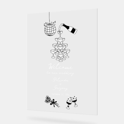 Zwarte Hand Getrokken Illustraties Doodles Huwelij Acryl Bord (Hoek)