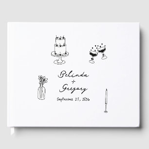 Zwarte Hand Getrokken Illustraties Doodles Huwelij Gastenboek