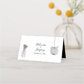 Zwarte Hand Getrokken Illustraties Doodles Huwelij Plaatskaartje (Achterkant)