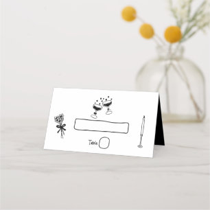 Zwarte Hand Getrokken Illustraties Doodles Huwelij Plaatskaartje