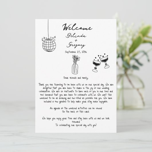 Zwarte Hand Getrokken Illustraties Trouwroute (Staand voorkant)