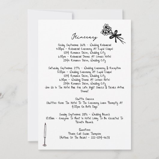 Zwarte Hand Getrokken Illustraties Trouwroute (Achterkant)