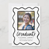 Zwarte Hand Getrokken Squiggle Afstuderen Foto Aankondiging (Voorkant)