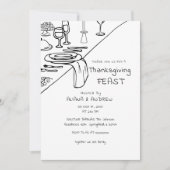 Zwarte Hand Getrokken Whimsy Thanksgiving Diner Kaart (Voorkant)