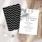 Zwarte Hand Getrokken Whimsy Thanksgiving Diner Kaart