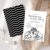 Zwarte Hand Getrokken Whimsy Thanksgiving Diner Kaart