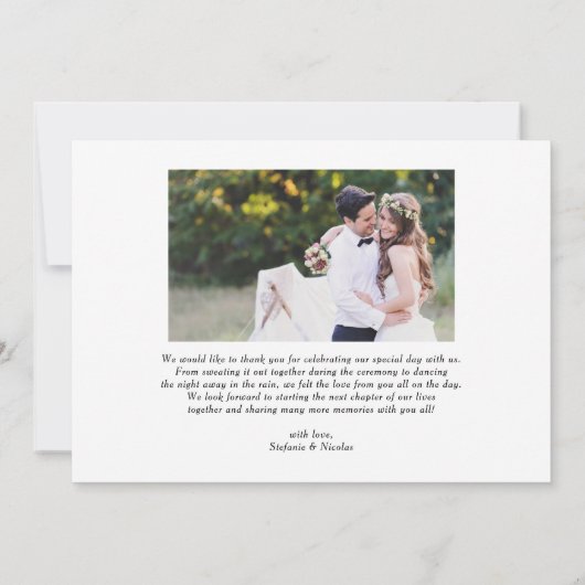 Zwarte Hand Lettering Moderne foto bruiloft Bedankkaart (Achterkant)