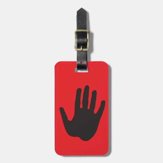 Zwarte hand stop rood bagagelabel (Voorkant verticaal)