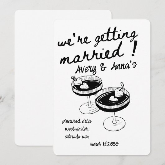 Zwarte Hand Teken Wedding Whimsical Kaart (Voorkant / Achterkant)