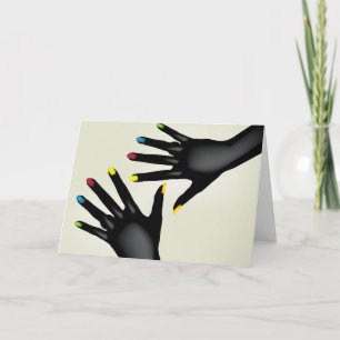 Zwarte handen met kleurrijke nagels Pop Art Kaart