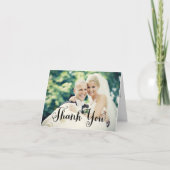 Zwarte handgeschreven huwelijksfoto bedankkaart (Voorkant)