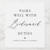 Zwarte handgeschreven kalligrafie bruidsmeisje wijn etiket (Enkel label)