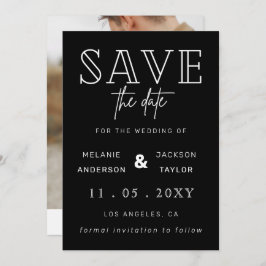 Zwarte handgeschreven kalligrafie foto slaat de da save the date